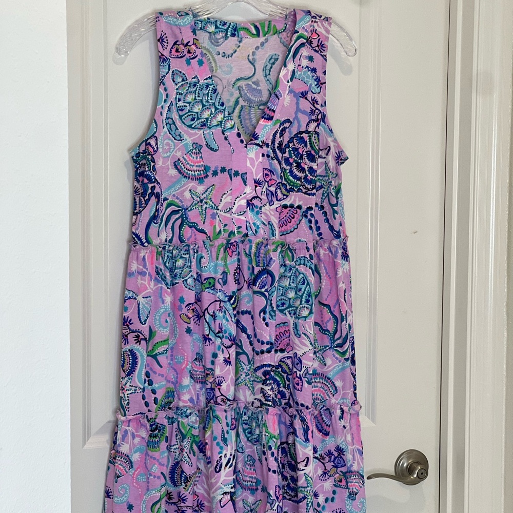 Lily Pulitzer Pink and Purple Pleated Sundress Sz S Babydoll Cotton Flowing